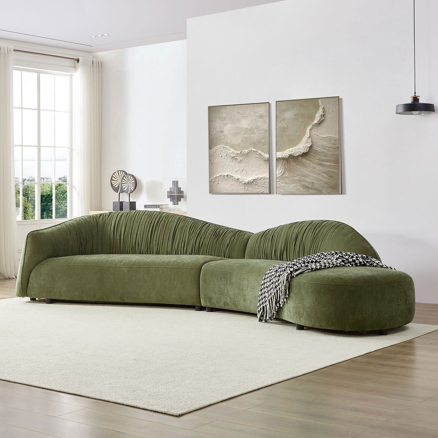 145.67   Mid-Century Upholstered Comfy Couch With Facing Chaise Right For Livingroom,Bedroom, Apartment, Home Office GREEN