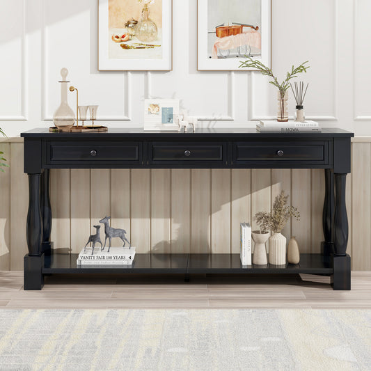 TREXM Console Table 63 Long Console Table With Drawers And Shelf For Entryway  Hallway  Living Room  Espresso