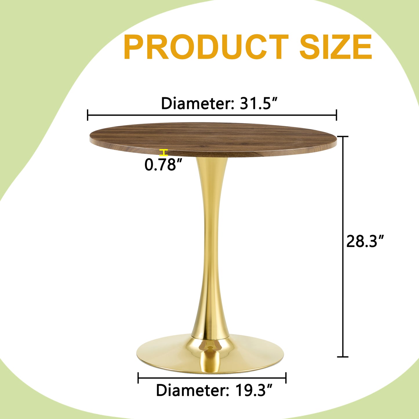 Round Dining Table, 31.5in Circle Tulip Table With Thickened Tabletop & Metal Pedestal, Mid Century Modern Bistro Table For Kitchen, Small Places, Living Room, Cafe  Faux Walnut