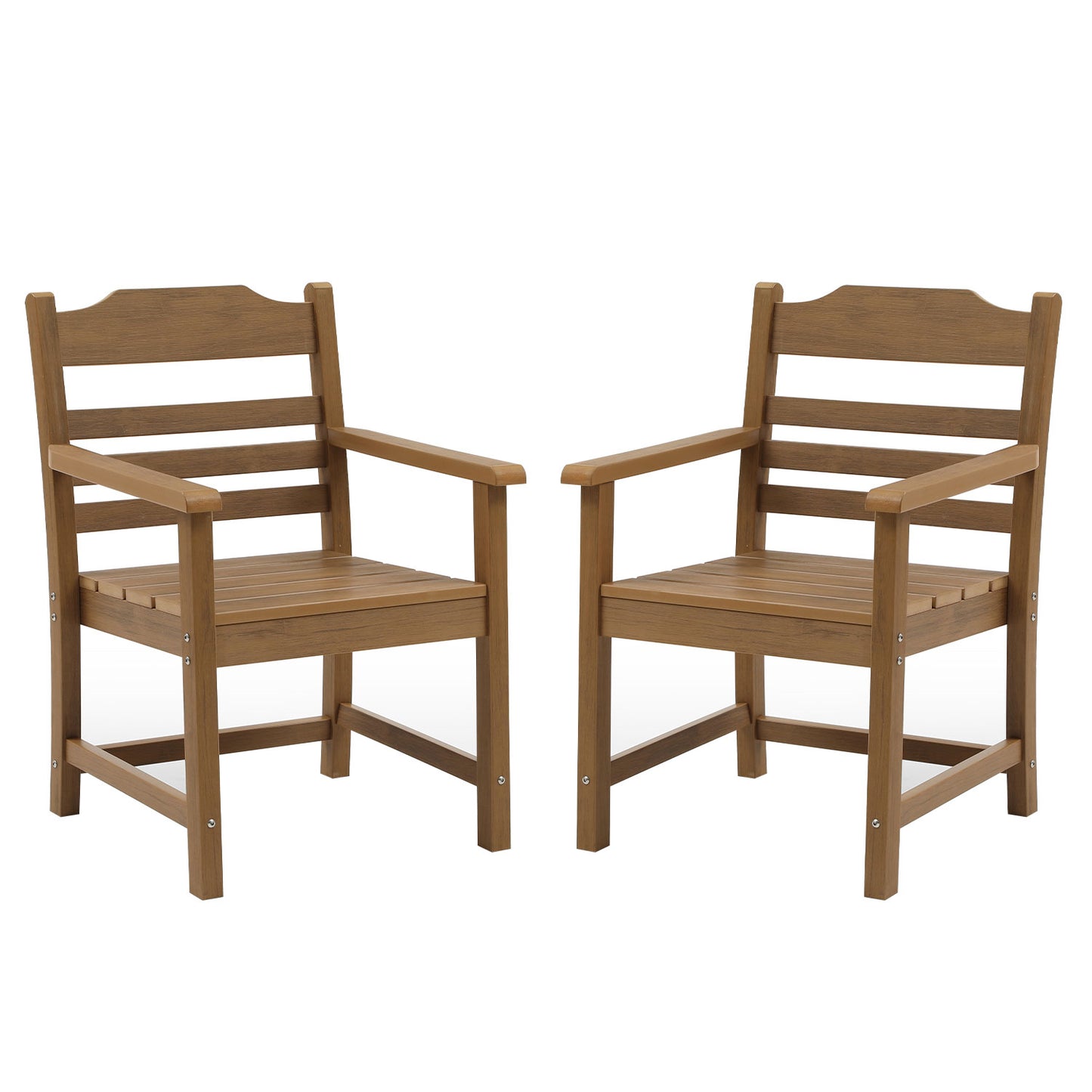 Patio Dining Chair With Armset Set Of 2,  HIPS Materialwith  Wood Grain Wexture Chair For Deck Pool Backyard, Teak