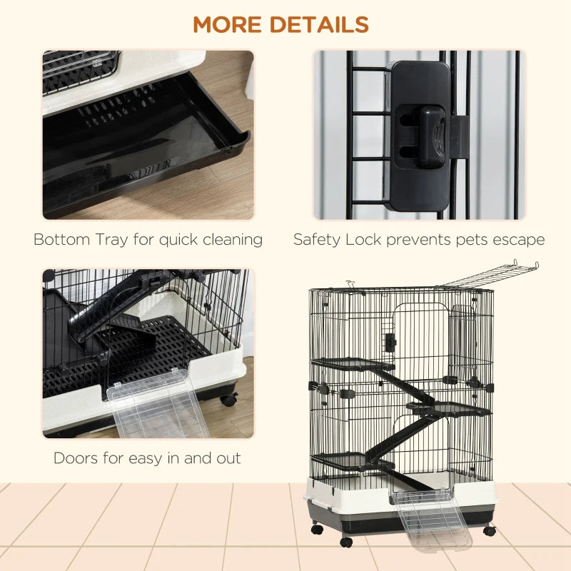 4-Level Small Animal Cage Rabbit Hutch With Universal Lockable Wheels, Slide-out Tray For Bunny, Chinchillas, Ferret, Black