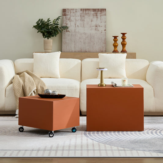 Modern Orange MDF Saddle Leather Table -Two Compact Sizes, Perfect For Living Room Decor & Daily Use