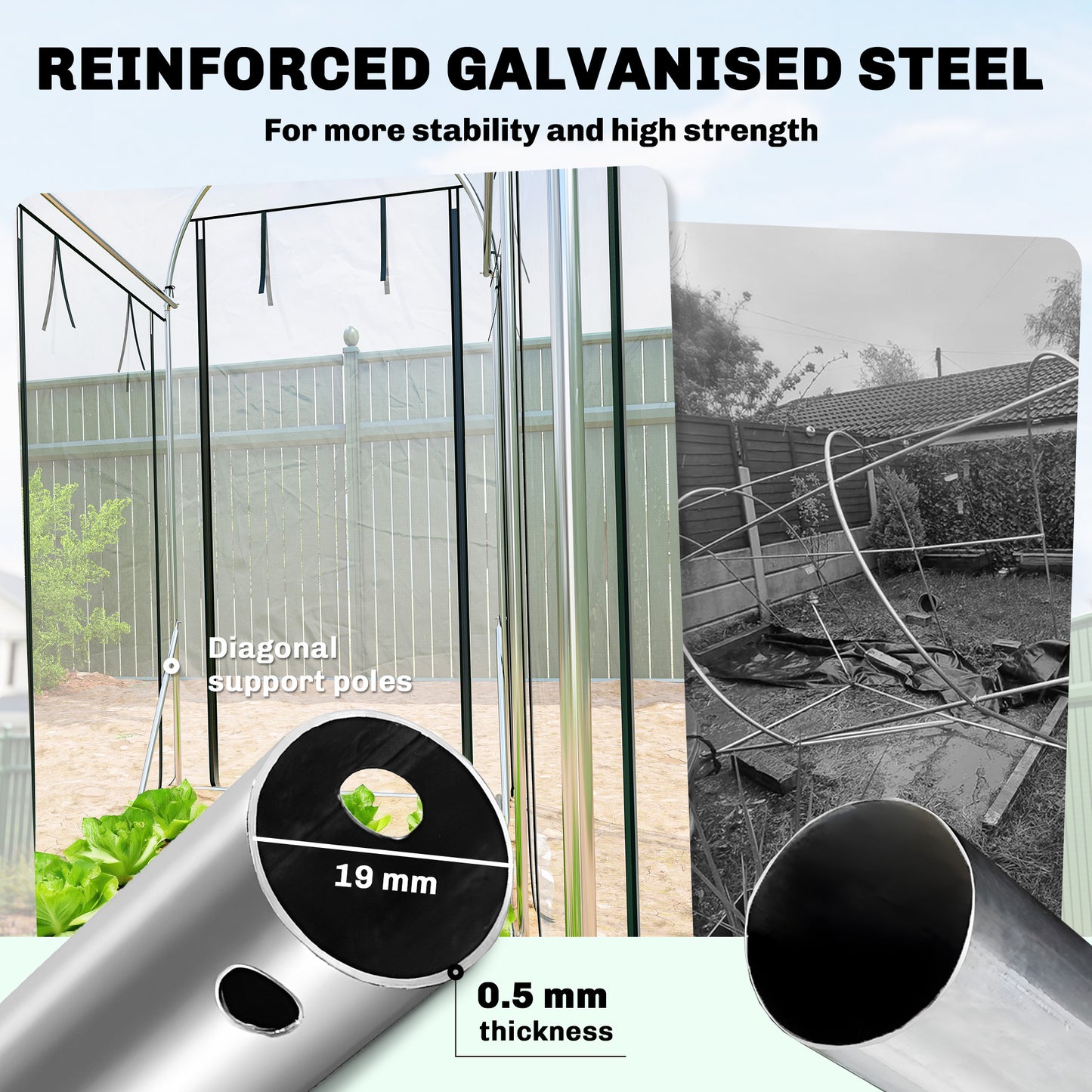 Walk-in Tunnel Greenhouse, Hoop House Greenhouse With 8 Roll-Up Doors, 10' X 3' X 6.5', Clear