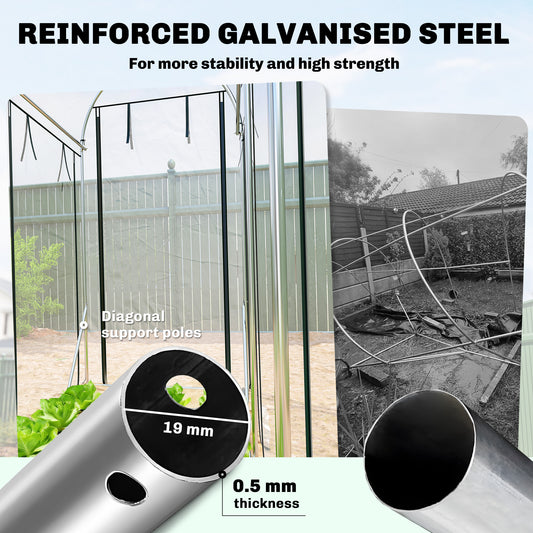 Walk-in Tunnel Greenhouse, Hoop House Greenhouse With 8 Roll-Up Doors, 10' X 3' X 6.5', Clear