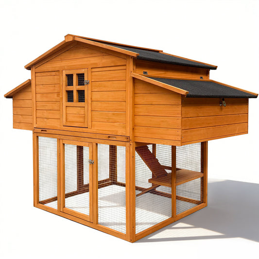 Chicken House For Outdoor With Two Nesting Box Leakproof Pull- On Tray And UV- Resistant Roof Panel