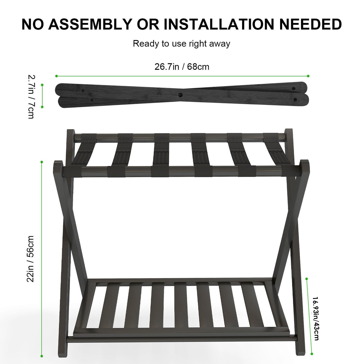 Luggage Rack Foldable Thickened Bamboo Suitcase Stand With Storage Shelf For Hotel Bedroom Guest Room