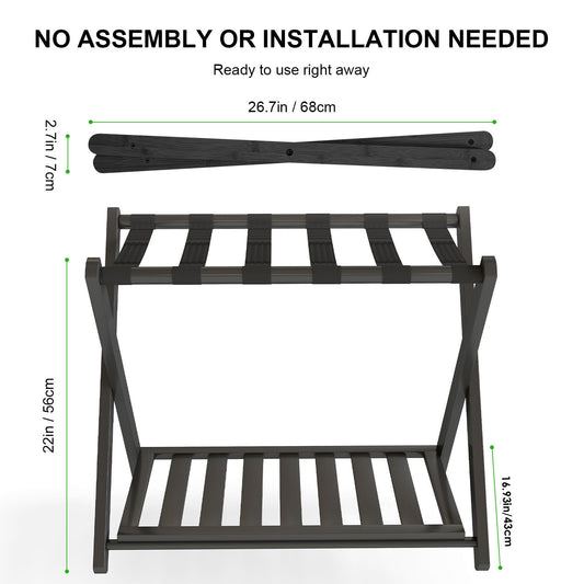 Luggage Rack Foldable Thickened Bamboo Suitcase Stand With Storage Shelf For Hotel Bedroom Guest Room