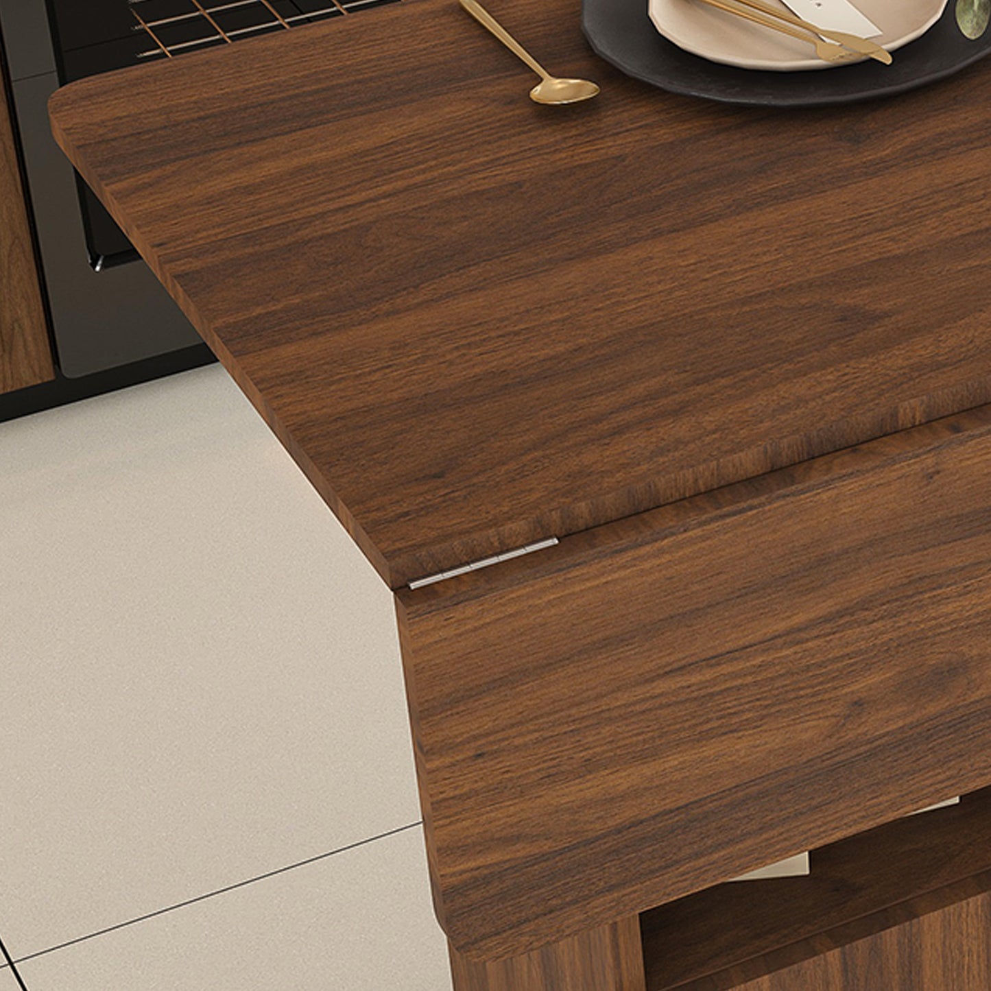 Multi-Functional Folding Table With Storage Shelves And Wheels  47 Inch Foldable Dining Table For Small Spaces  Compact Desk For Kitchen  Dorm  Office  Walnut