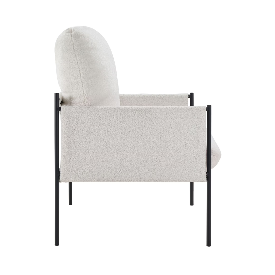 Modern Accent Chair, Comfy Chair With  Removable Cushion, Vanity Chair With Wood Armrests For Living  Room, Bedroom, White