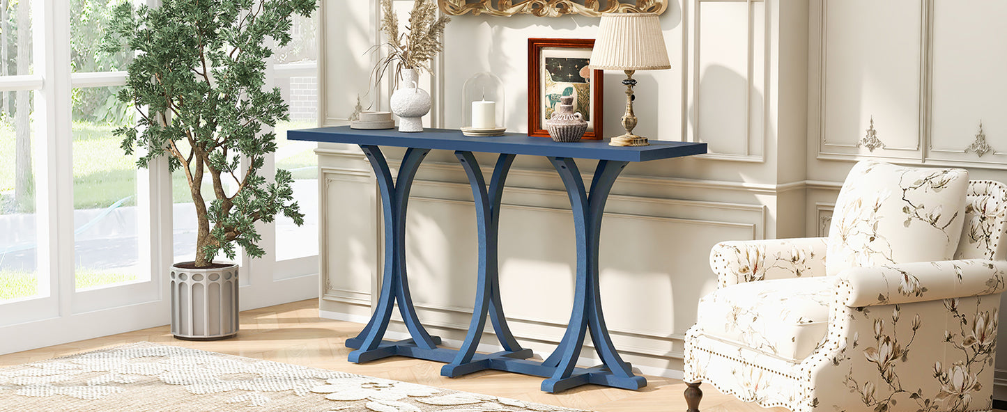 U- Style 59.8  Wooden Console Table With Oak Veneer Top Farmhouse Entryway Table With Rubber Wood Slender Curved Legs Perfect For Living Room Entryway Hallway  Dining Spaces.