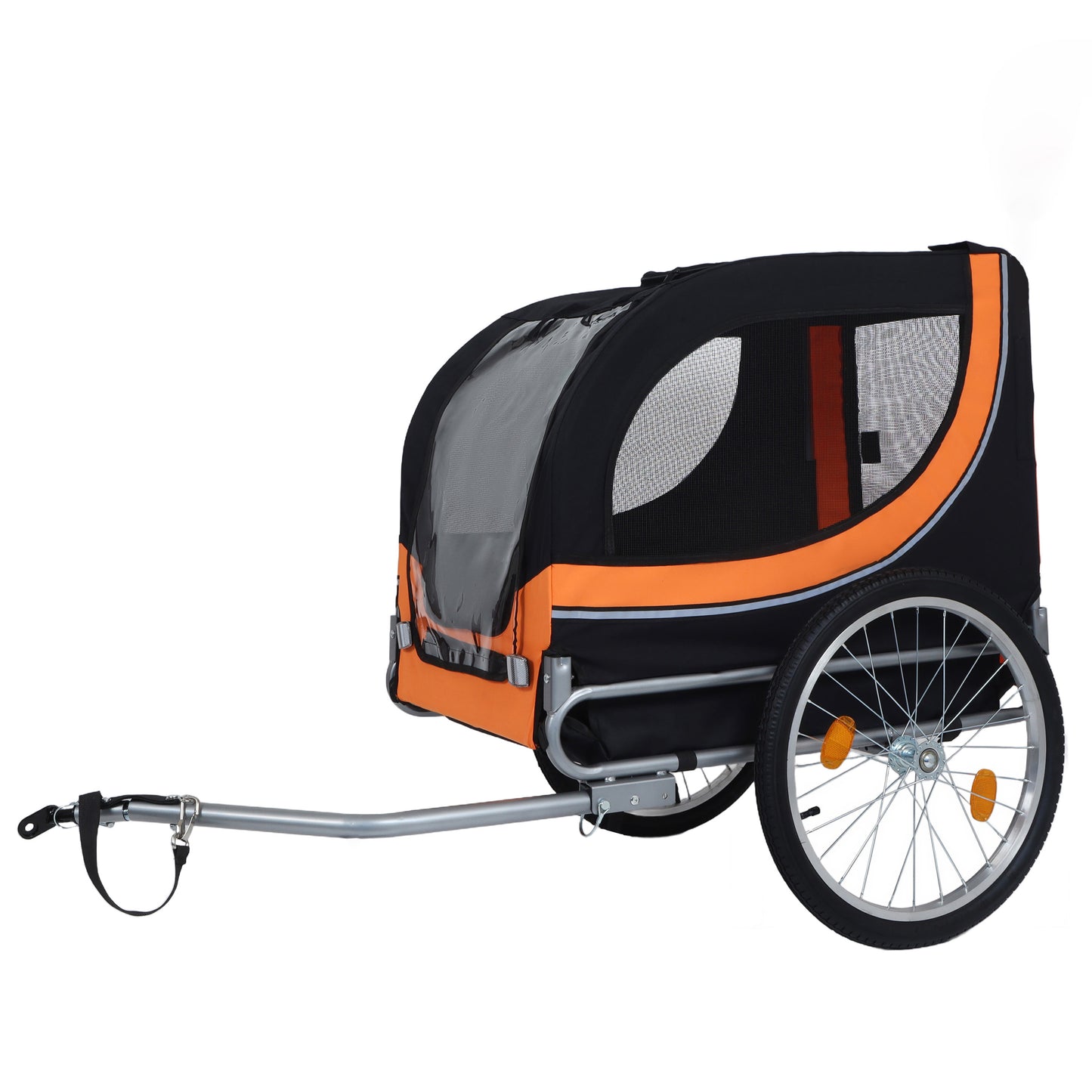 Large Folding Bike Trailer For Dogs - 66LB Capacity All-Terrain Pet Carrier, Durable Steel Frame For Cycling, Jogging, Camping & Outdoor Adventures, Black- Orange