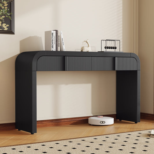 TREXM Modern Console Table With 2 Storage Drawers  Fluted Entryway Table With Rounded Silhouette For Hallway Living Room And Entryway  Black