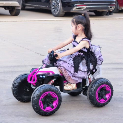 Ride On Toy Car,12V  Electric ATV Car For Kids, 4 Wheeler Electric Toy Car With Bluetooth,light,Leather Seaters,,for Boys,Girls,indoor And Out Door