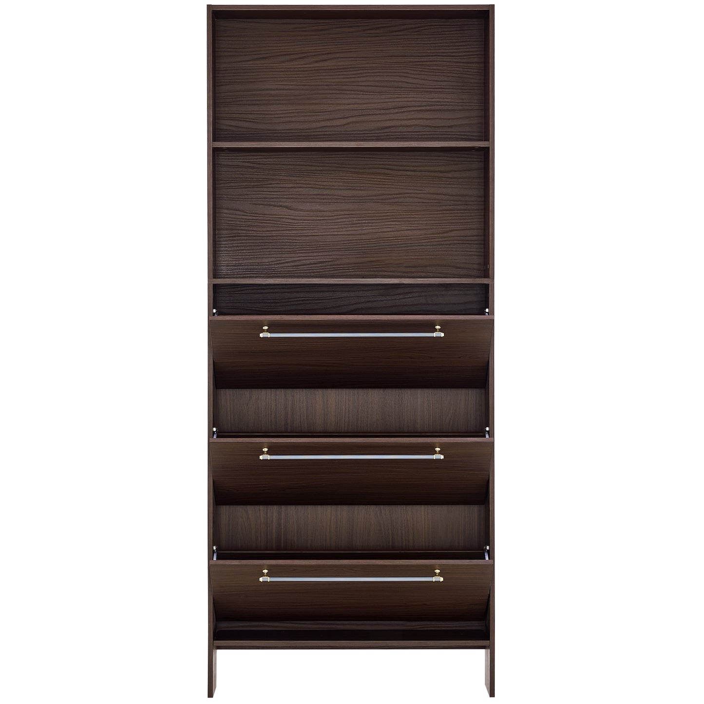 12 Pair Shoe Organizer, Narrow Shoe Cabinet With 3 Flip Drawers, 78.75  Tall Shoe Rack With Open Shelves And Storage, For Entryway Hallway, Porch, Living Room - Walnut