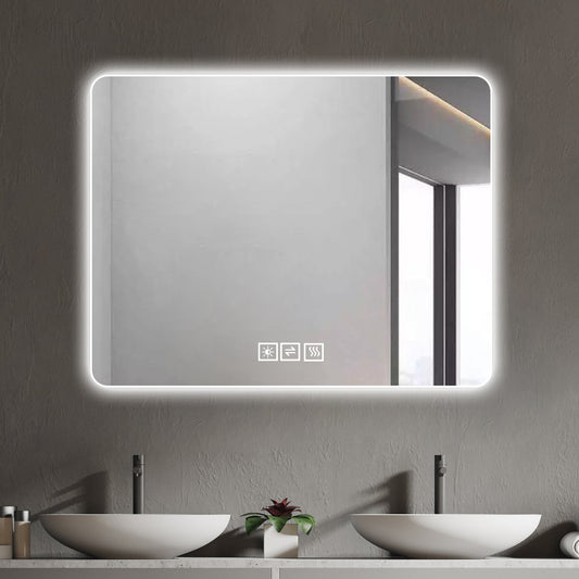 Bathroom Mirror With Led Lights Front And Backlit,  Anti-Fog Lighted Vanity Mirrors For Wall Mounted, 3 Colors And 5 Level Dimmable, Horizontal Vertical