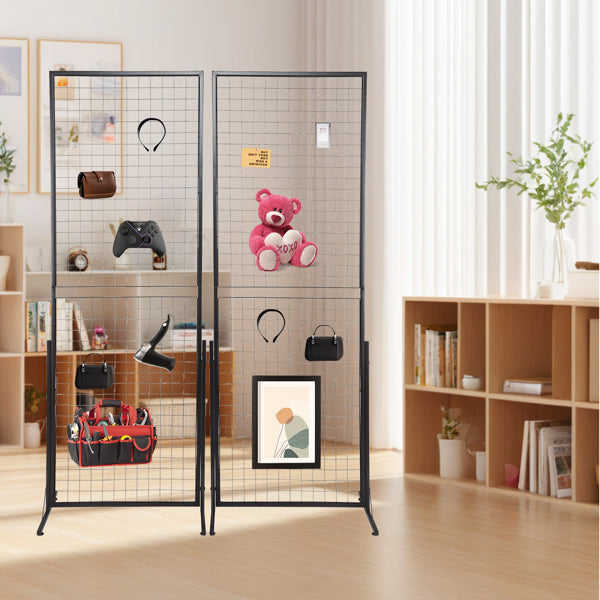 2-Pack 24"x67" Commercial Grid Wall Display With T-Base Stand - Double-Sided Wire Panel System For Retail Stores, Craft Fairs & Trade Shows (Includes Hooks & Clips)