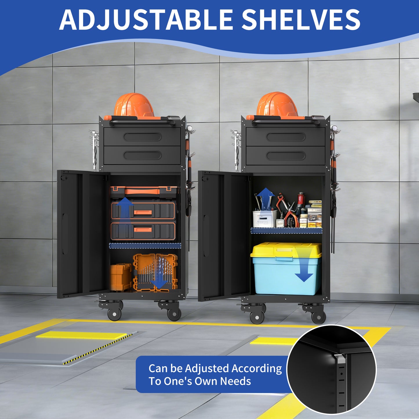 34.3  Narrow Rolling Tool Cabinet - Space-Saving Garage Storage With Lockable Door, 2 Drawers And Large Handle, Slim Metal Organizer For Tight Spaces
