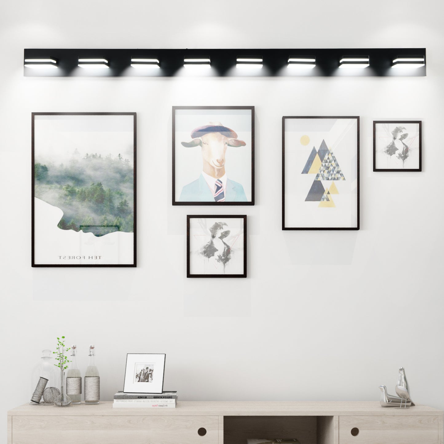 Modern Black LED Vanity Light, 8-Lights Wall Sconce For Bathroom And Mirror, Sleek Minimalist Design, Energy-Efficient, Easy To Install