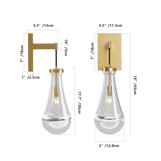 Wall Sconces Set Of Two, Brass Modern Raindrop Glass Sconces Wall Lighting, Gold Wall Light Fixtures Indoor Wall Light, Vanity Light Fixture Wall Lamp For Living Room, Bathroom