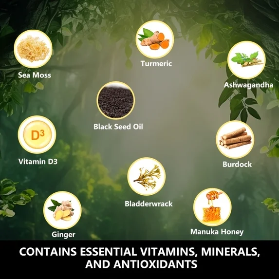 15-in-1 Sea Moss & 8-in-1 Shilajit Ashwagandha Supplement Bundle Energy Mood Support 60 Capsules Each