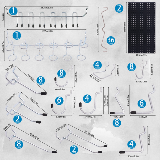 108-Piece Black Wall Management Kit, Including Pegboard And Hooks In Multiple Sizes, Ideal For Organizing Garages, Workshops, And Storage Rooms