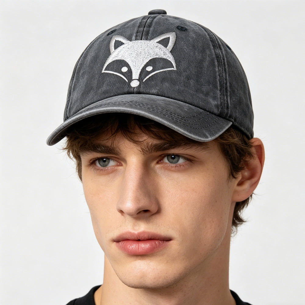 2pcs Fox Embroidered Vintage Washed Baseball Cap - Leicester City The Foxes World Cup Soccer Fan Hat, Adjustable Unisex Cotton Cap