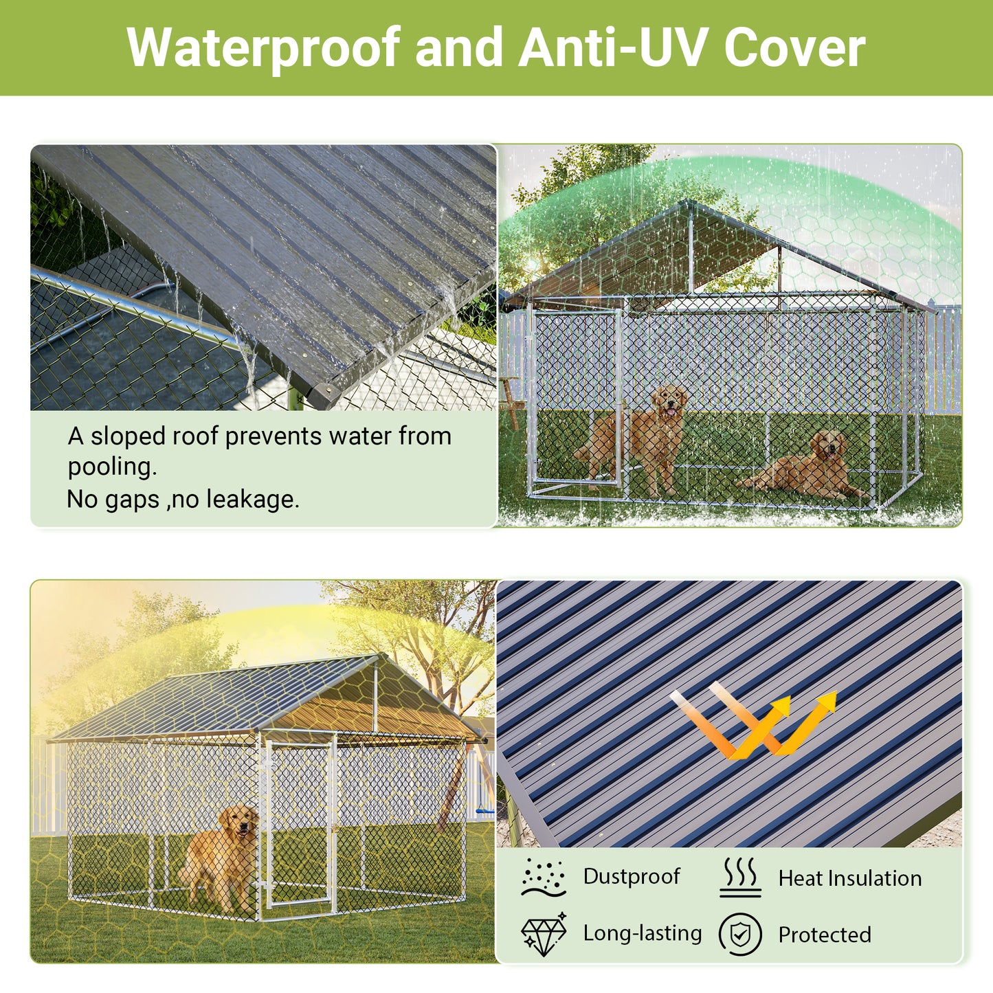 7.5'x7.5' Outdoor Heavy Duty Dog Kennel For Large Dogs, Rust-Proof Coated Wire Mesh Dog Cage With Sturdy Metal Roof, Secure Lock & All Weather Metal Enclosure