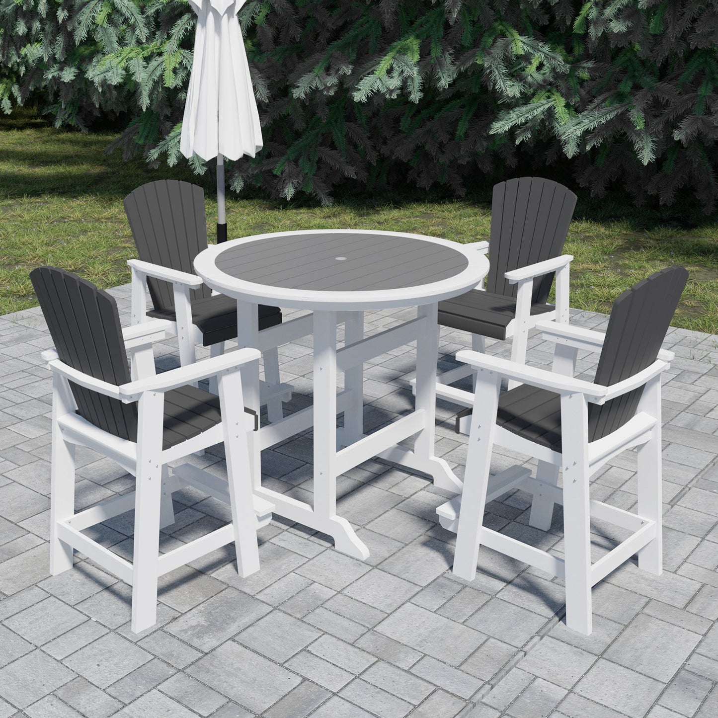 HDPE Patio Bar Table Set High Top Outdoor Table And Chairs Set Of 5 Bar Table & Stools Set With Tall Adirondack Chairs Set For 4