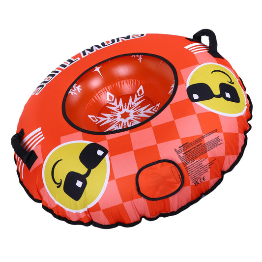 43.3 Inch Snow Tube PVC Cold Proof Inflatable Snow Sled Ski Ring Winter Toy With 2 Handles And Towable Strap For Outdoor Sledding Orange