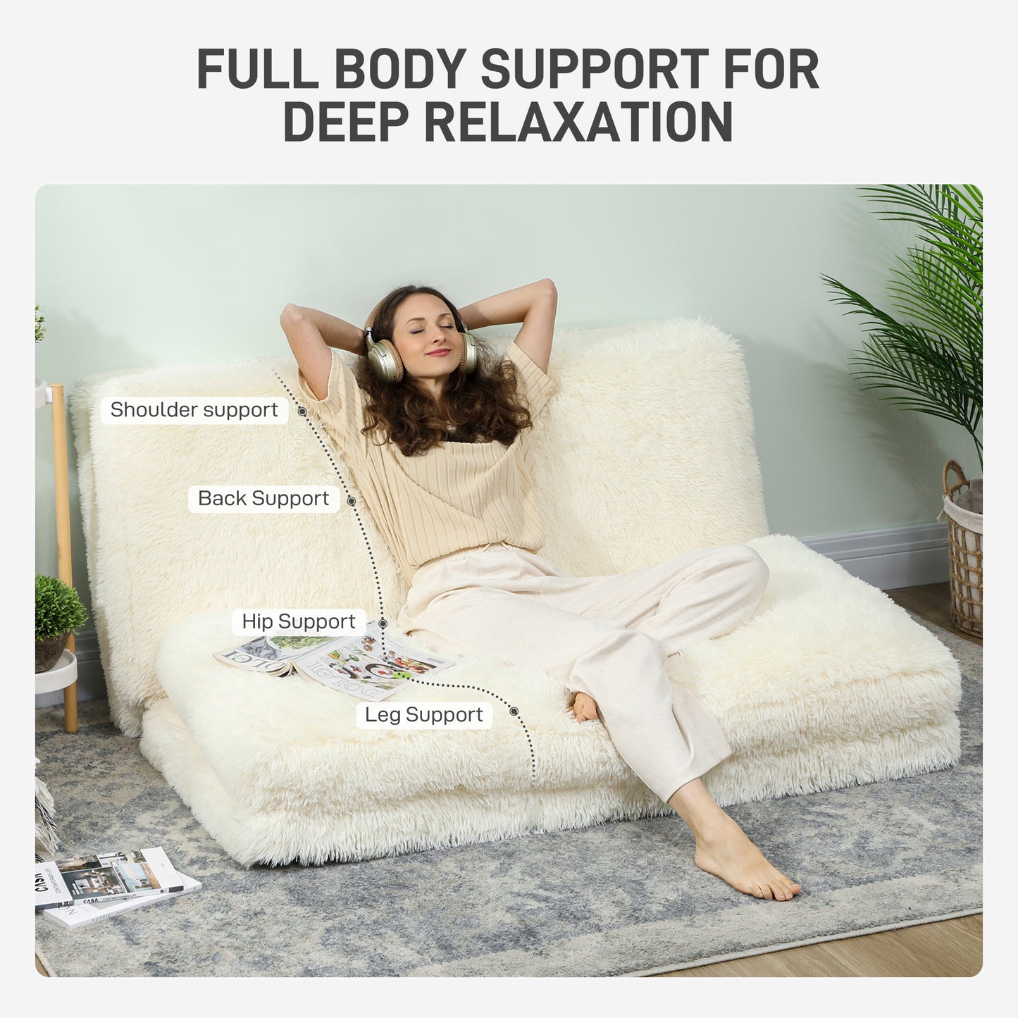 Bean Bag Floor Sofa Bed, Contemporary Plush Wide Folding Floor Mattress