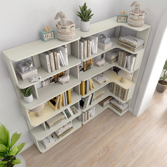 90 Cm Space Saving Corner Bookshelf    80 Cm Bookcase Extendable Free Combination, Set Of 2 Display Shelf, White OAK Color And Other 4 Colors For Option, Freely Combined And Matched Furniture