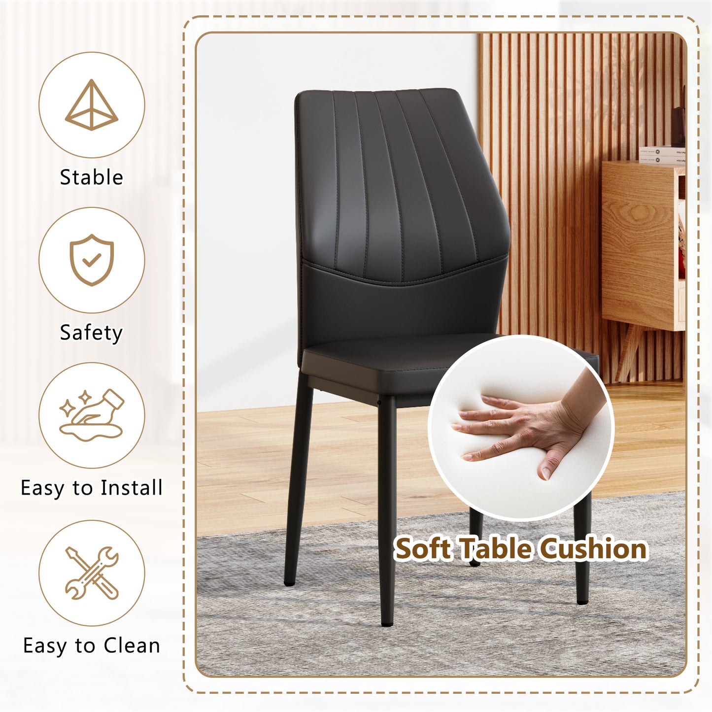 Set Of 3 Black Dining Chairs, 37 Inches High Ergonomic PU Backrest, Combines Comfort And Style.Perfectly Blends Comfort And Elegance, Injecting More Comfort And Style Into Dining Time.