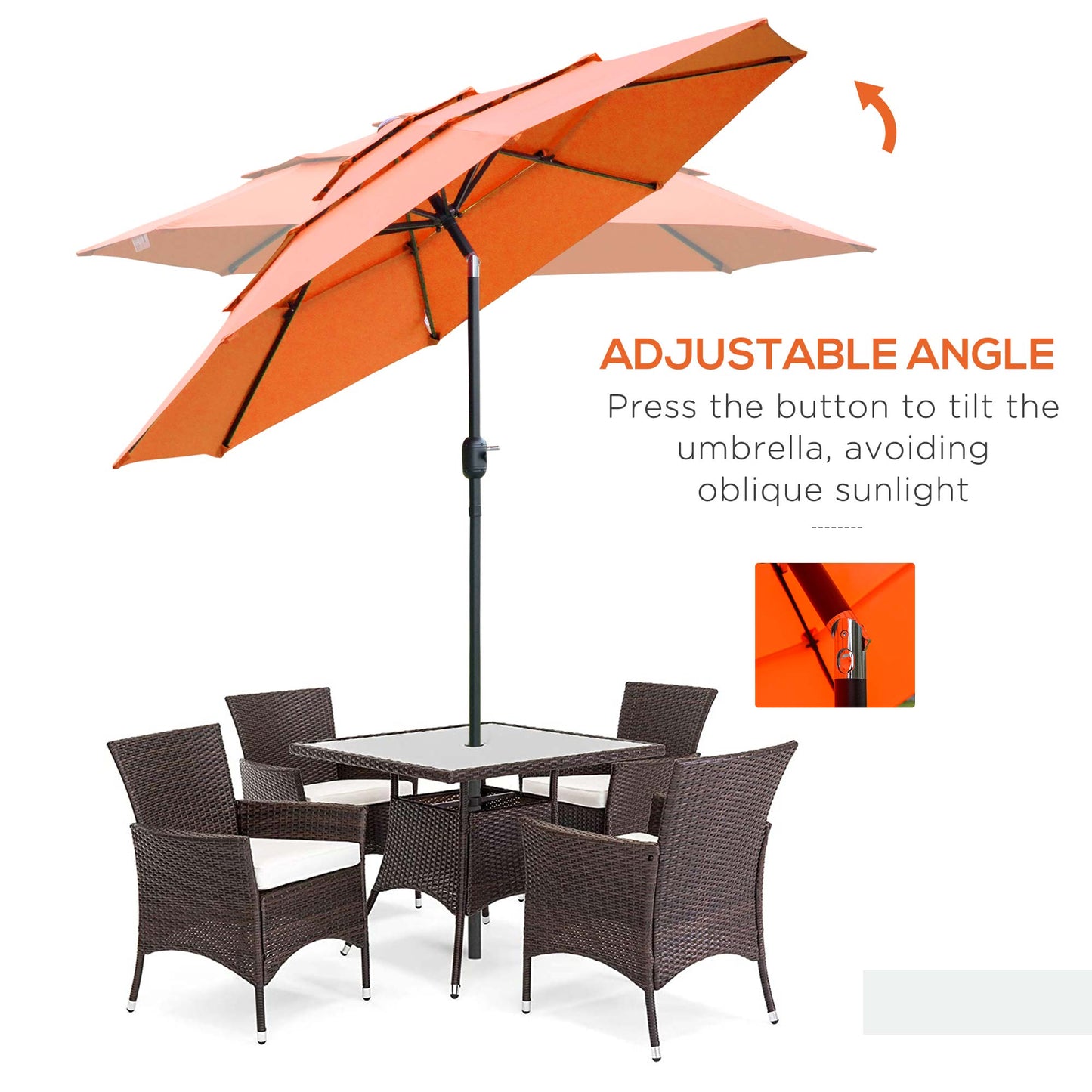 9FT 3 Tiers Patio Umbrella Outdoor Market Umbrella With Crank, Push Button Tilt For Deck, Backyard And Lawn, Orange