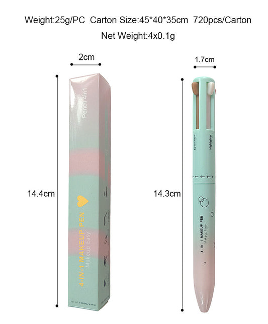 4 In 1 Makeup Pen Multifunctional Makeup Pen With Eyeliner, Lip Liner, Eyebrow Pencil, And Highlighter Portable Travel Easy-To-Apply Makeup Pencil