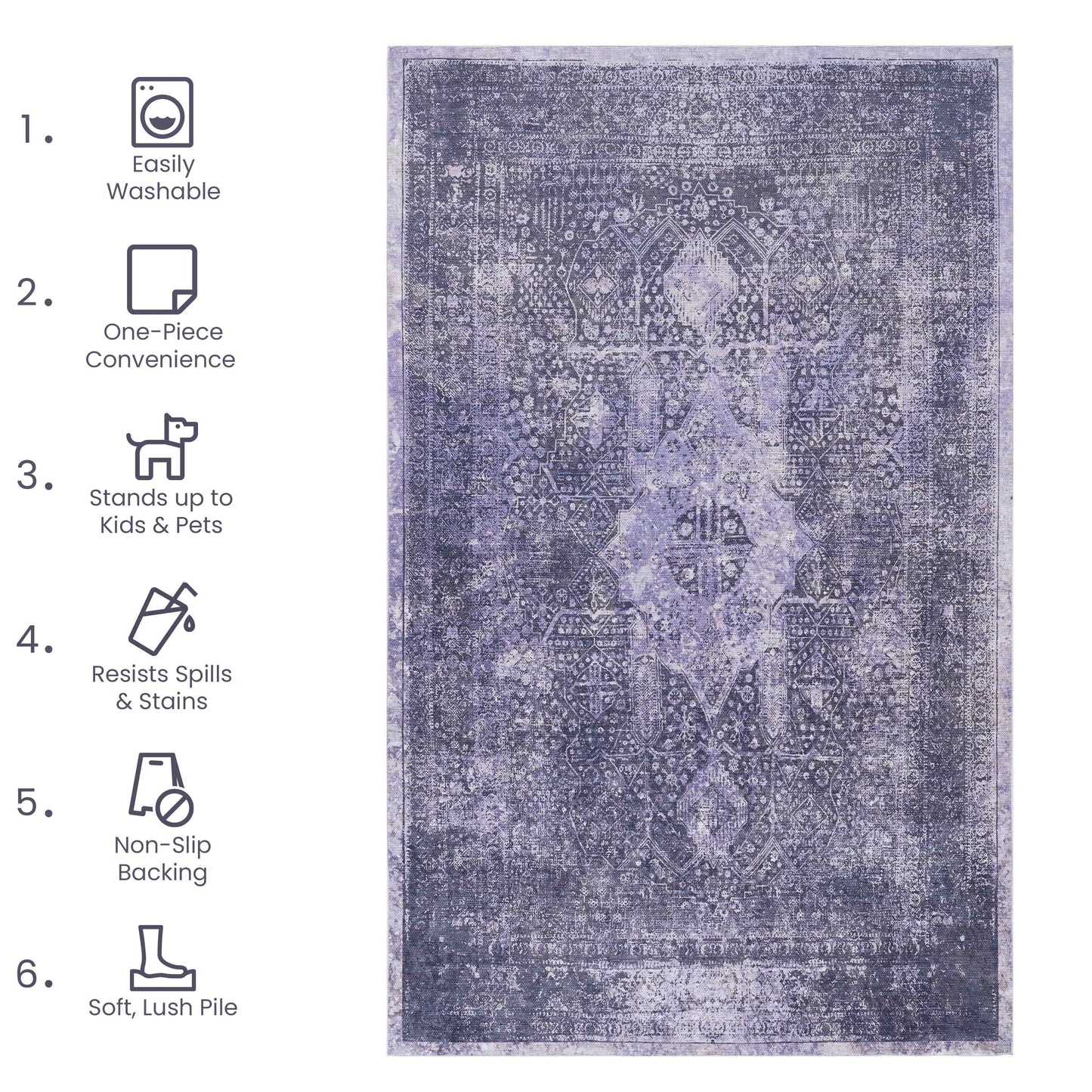 MAVAL Anthracite Washable Rug 2'6'' X 10' Runner Rug  Anthracite, 2'6'' X 10'