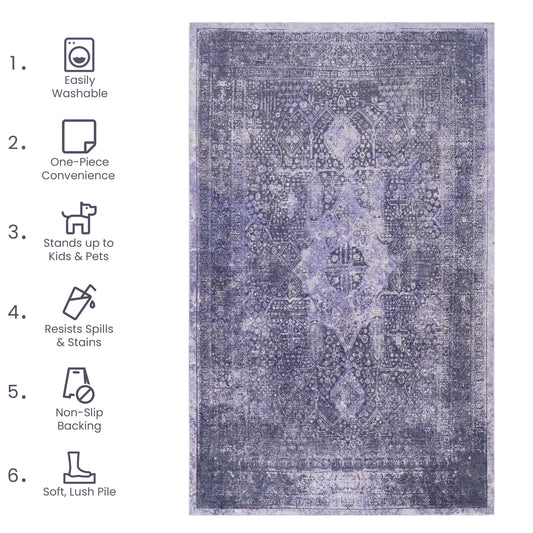 MAVAL Anthracite Washable Rug 2'6'' X 10' Runner Rug  Anthracite, 2'6'' X 10'