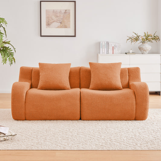 Soft Teddy Fabric Boneless Sofa,No Assembly Required Streamlined Design,Anti-Slip Design 32D High Density Sponge Living Rooms Bedrooms,Orange