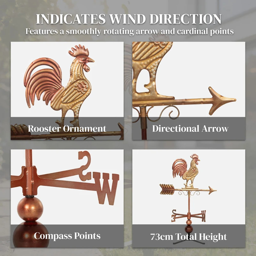Metal Rooster Weathervane, Roof Mount Wind Direction Indicator, Outdoor Weather Vanes For Decorates Roofs, Gardens, Gazebos And Farmhouses