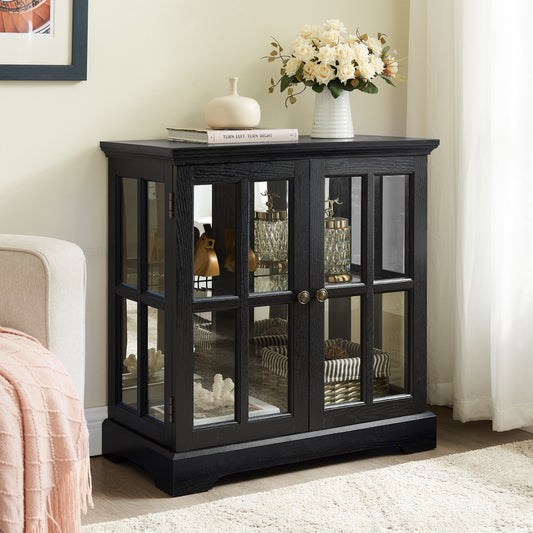 LED Curio Display Cabinet, Antique Display Cabinet With Adjustable Shelves, Retro Design Quality Showcase With Lattice Doors Elegant Bookcase And Storage Cabinet For Home Decor And Organization BLK