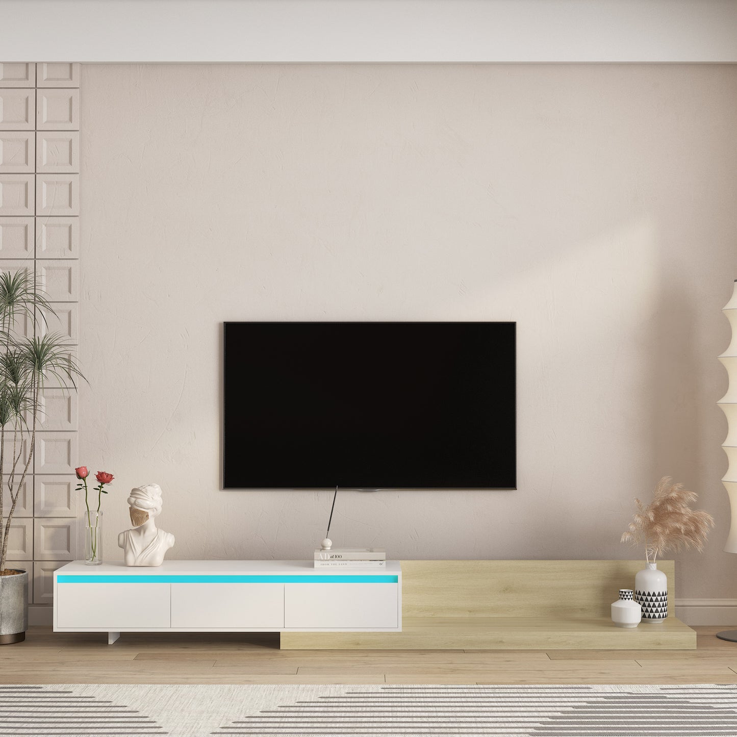 Modern TV Stand With LED Lights , Entertainment Center Wooden TV Stand, TV Stand Desk Media Cabinet With Storage For Living Room Bedroom