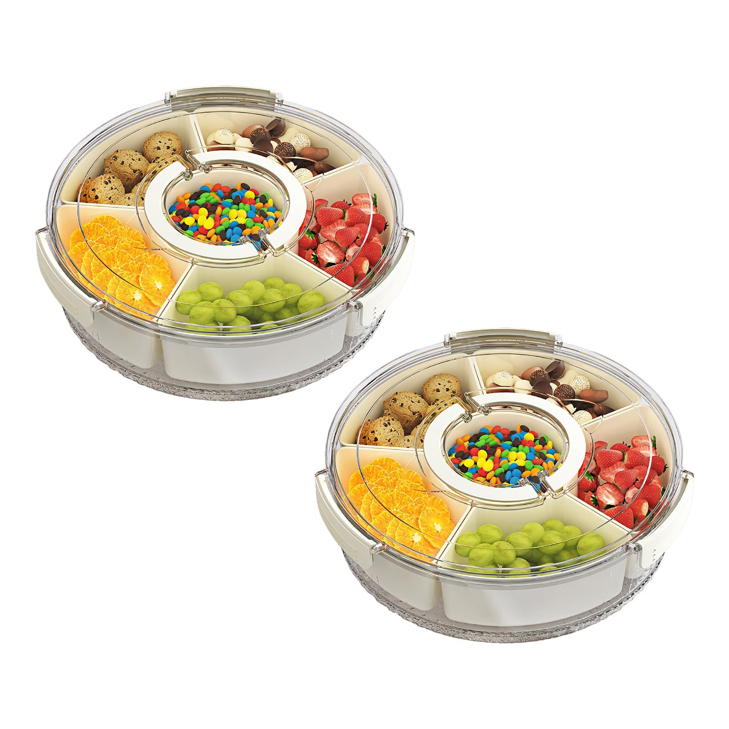 2Pcs Divided Serving Tray With Lid And Handle 360 Degree Rotatable Snack Box Container With 6 Dividers Clear Portable Snack Platters For Fruit Candy Nut Snack Perfect For Party Picnic S