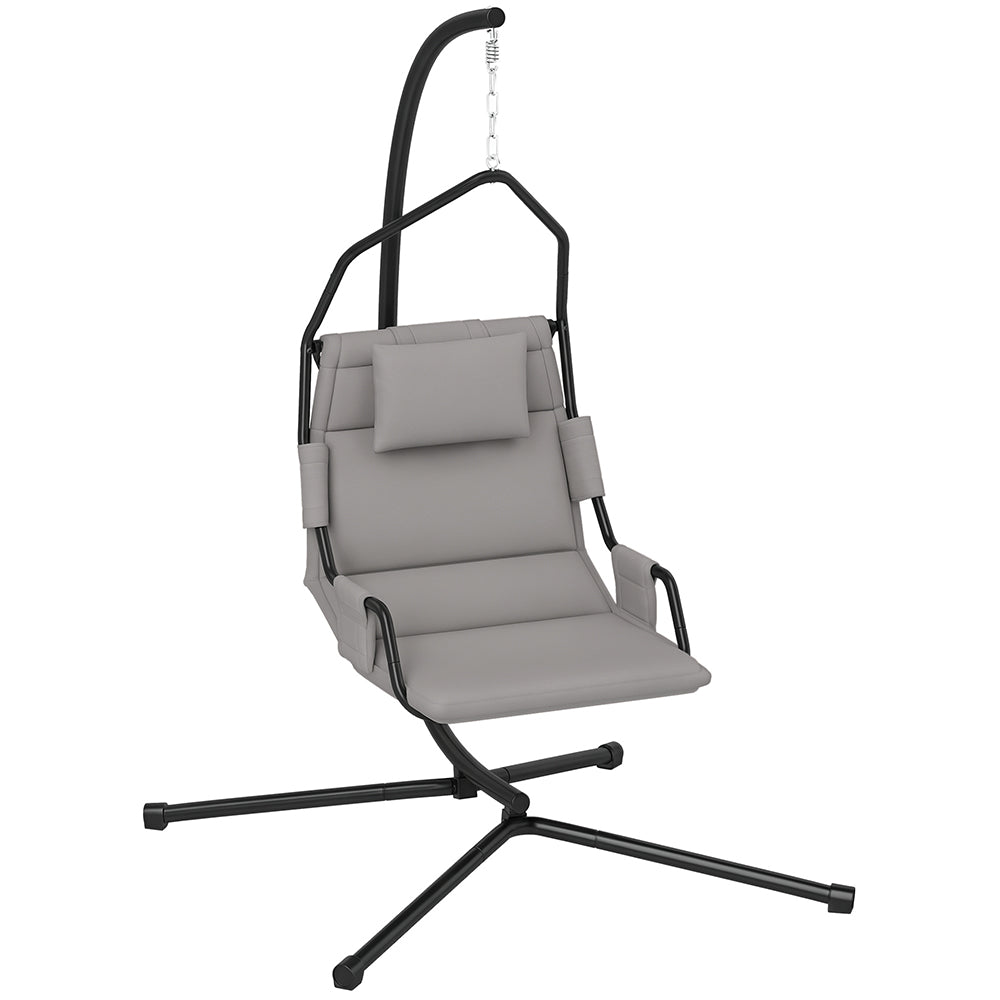Hammock Chair With Stand And PA Coating Cushion, Hanging Swing Chair With Steel Frame For Indoor And Outdoor, With Padded Armrests And A Supportive Headrest