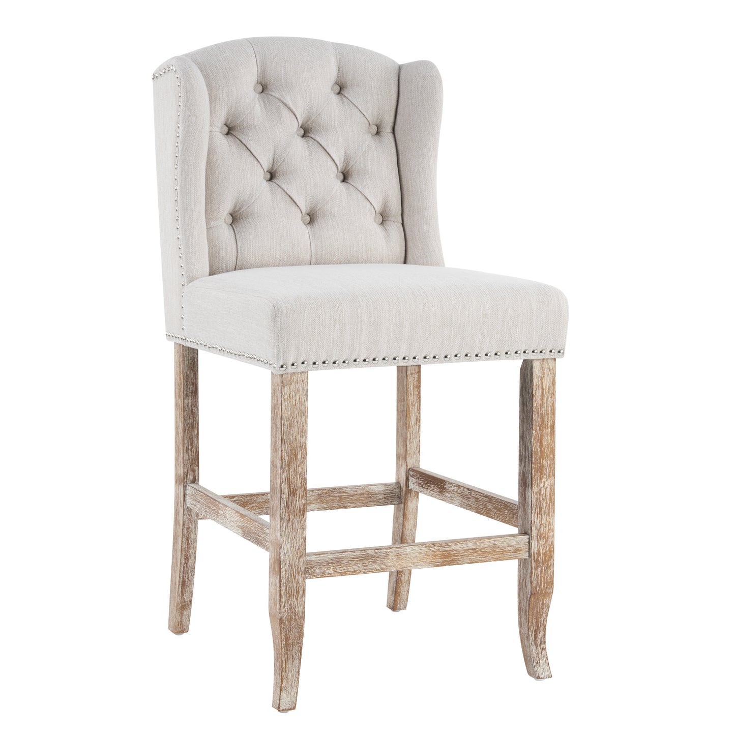 26.78 Seat Height Vienna Contemporary Fabric Tufted Wingback Counter Stools, Set Of 2, Beige