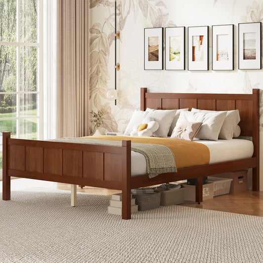 Full Size Flat Panel Bed With Headboard & Footboard, Minimalist Modern Platform Bed With Wood Grain Finish, Shaker And Farmhouse Style Design, Sleek And Functional Bedroom Furniture,Dark Walnut
