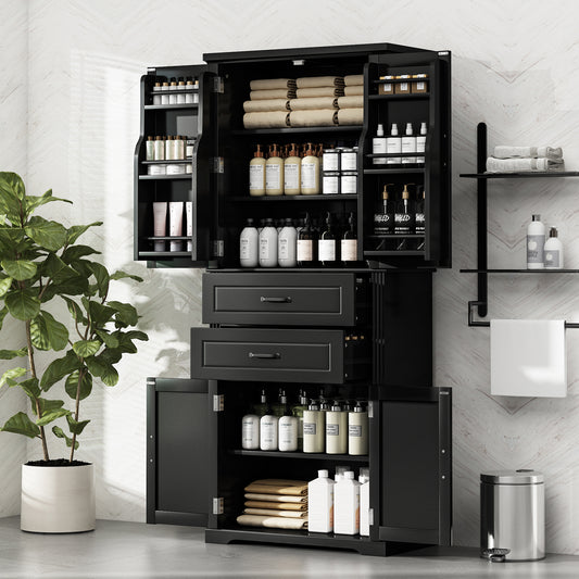 Video Storage Cabinet With Multi-Functional Storage Space, Doors With Storage Shelves, 2 Drawers, Adjustable Shelf, Black  Same Sku  N759P293426B