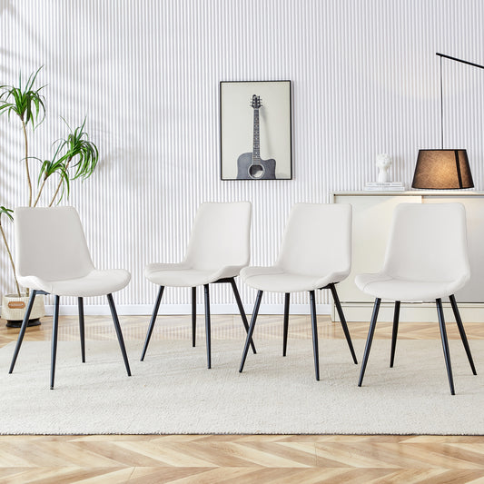 White Artificial Leather Backrest Cushion Dining Chair, Black Metal Legs, Curved Widened Cushion Design For More Comfort, Suitable For Restaurants, Kitchens, Bedrooms, Offices.  4 Chairs  W1151P180072