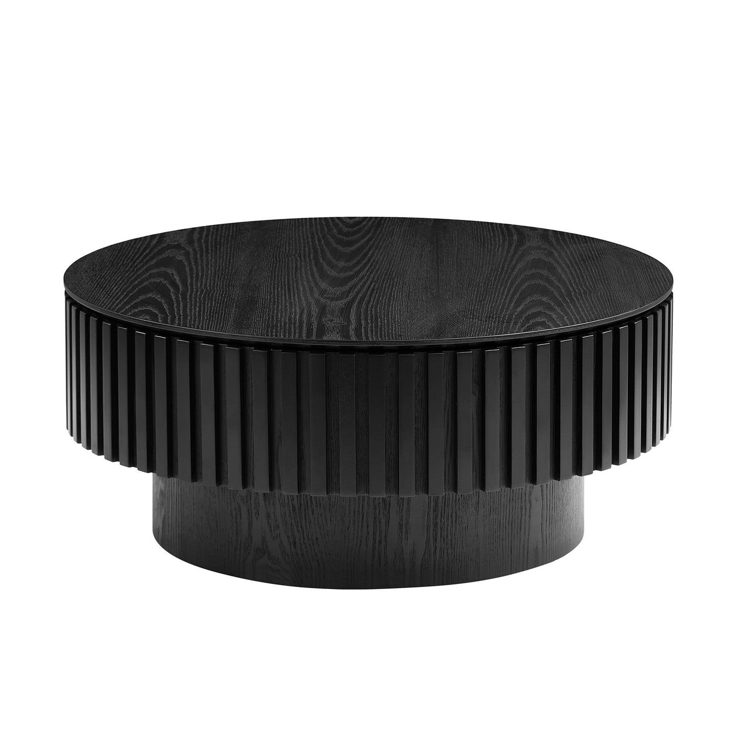31.49   Nesting Round Wood Coffee Table With Storage For Apartment, Modern Living Room Coffee Table With Sturdy Pedestal ,BLACK