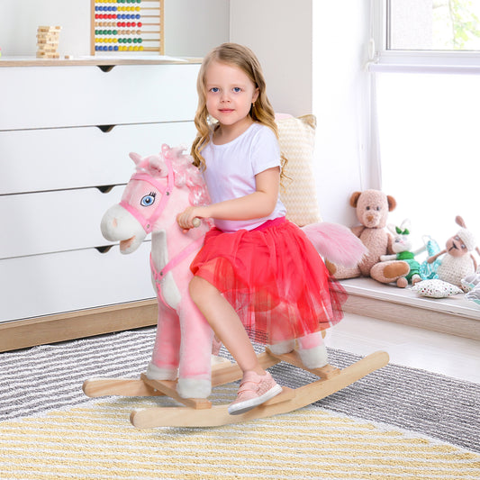 Kids Ride On Rocking Horse Toddler Plush Toy With Realistic Sounds And Swinging Tail For 3 Years Old Children