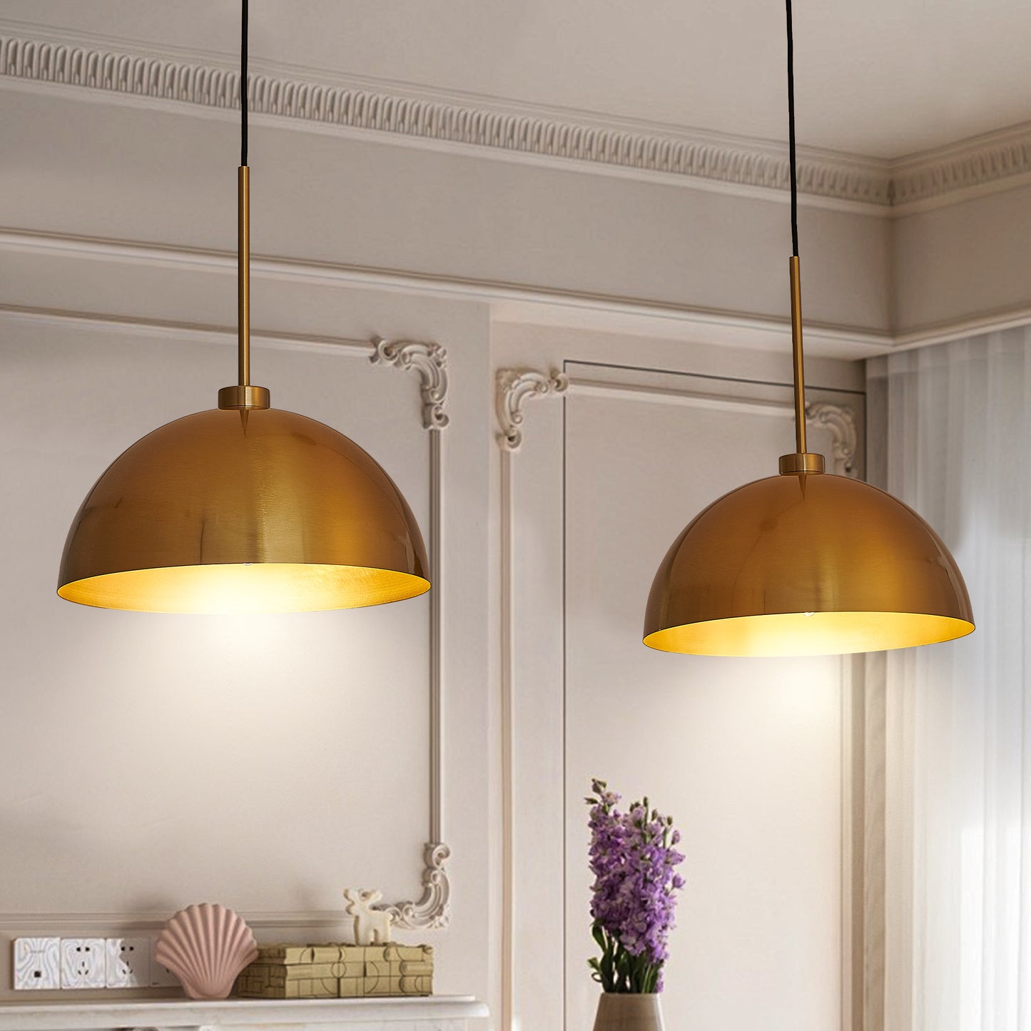 41  Industrial Modern Copper Color Double Pendant Light - Adjustable Ceiling Hanging Lamp With Bright Finish For Dining Room, Kitchen, Or Living Room -Stylish And Durable Lighting Fixture  No Bulbs