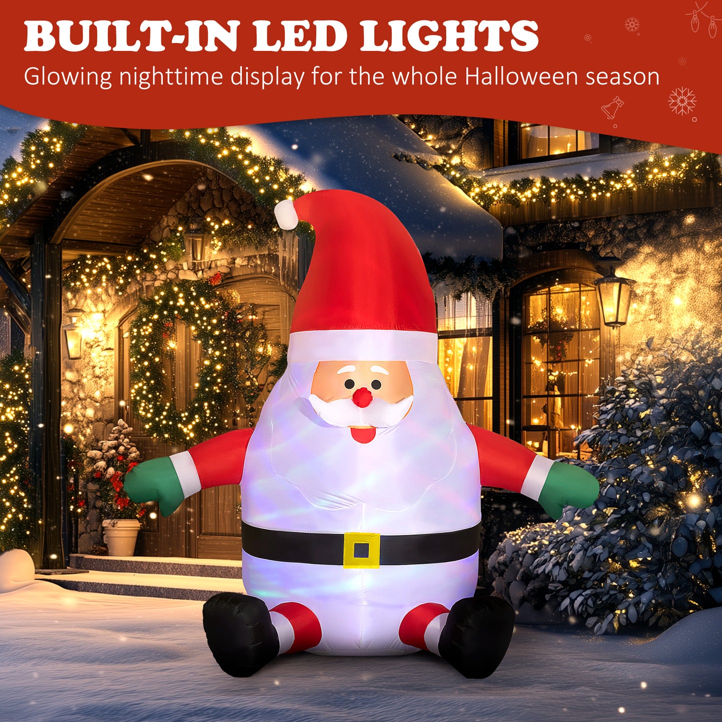 6' Blow-Up Outdoor Yard Display, Inflatable Christmas Santa Claus With Rotating Magic Ball Light For Garden Party